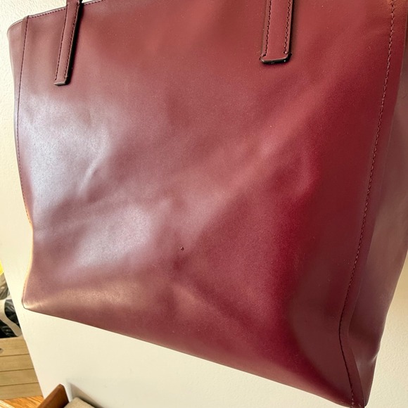 Kate Spade New York Burgundy Leather Large Tote Bag Minimalist Work Chic Preppy - Picture 11 of 15